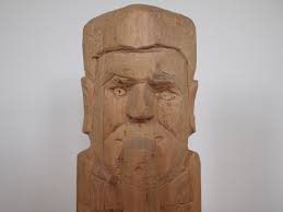 FRED GERBER Hand-carved Wood SCULPTURE, 12" High, Phallic, Man Bust  Portrait Carving Modern Folk Outsider Art Brut Wooden Eames Era