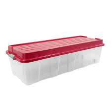 Organize It 65 Gal Holiday Tree Storage Bin In Clear Base And Red Cover St53221501 The Home Depot In 2021 Christmas Tree Storage Christmas Tree Storage Bag Storage Box On Wheels