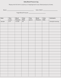 Blood Pressure Record Chart Printable Template Business