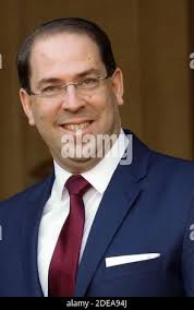 Youssef Chahed portrait Youssef Chahed chef du gouvernement de la  Republique Tunisienne est recu a Hotel de Matignon. Paris France, 14  fevrier 2019. Photo by Vernier/JBV News/ABACAPRESS.COM Stock Photo