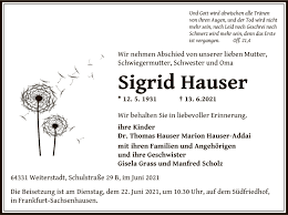 Sie finden bei uns zwei gemütliche, ruhige und kinderfreundliche ferienwohnung und zwei neu errichtete. Traueranzeigen Von Sigrid Hauser Trauer Op Online De