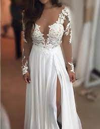 Long Sleeve Lace Beach Wedding Dresses See Through Chiffon Wedding Gown 17088 Affordable Bridal Dresses Lace Beach Wedding Dress Wedding Dress Chiffon