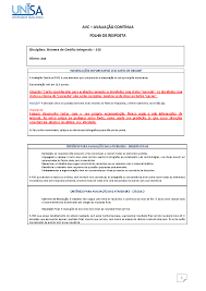 AVC PDF - AVC SGI UNISA 2023 - AVC – AVALIAÇÃO CONTÍNUA FOLHA DE RESPOSTA  Disci INFORMAÇÕES - Studocu