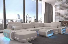 Elegante Wohnlandschaft Roma U Form Design Couch Ottomane Led Usb Beige Weiss Ebay Ecksofas Sofa Modernes Ledersofa