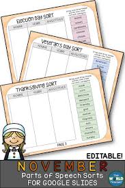 Editable November Sorts For Google Slides Virtual Learning In 2020 November Teaching Ideas Fall Classroom Ideas Parts Of Speech Practice
