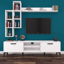 Rani A10 Duvar Rafli Kitaplikli Tv Unitesi Duvara Monte Dolapli Metal Ayakli Tv Sehpasi Beyaz M16 Oturma Odasi Fikirleri Mobilya Modern Ic Dekorasyon