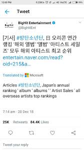 bts highest place on japans oricon yearly ranking chart