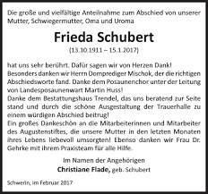 Traueranzeigen von Frieda Schubert