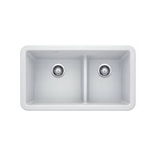 Part of the installation of double bowl farmhouse sink is connecting the drains to each sink. Blanco 402337 Ikon 33 1 Ld Double Bowl Farmhouse Sink Amati Canada