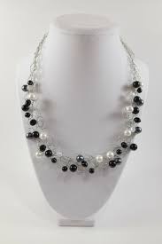 Black And White Necklace Black Statement Necklace Bead Necklace Crochet Necklace Bib Necklaces For Women Collar Necklace Black White Necklace Gift Idea For Women Beaded Necklace Womens Necklaces Black Bead Necklace