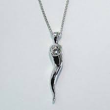 Custom 14k White Gold Diamond Italian Horn Pendant Horn Pendant Dream Engagement Rings Italian Horn