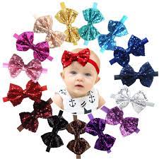 Amazon Com 15pcs Baby Girl Headbands Sparkly Glitter Sequins 4 Big Hair Bows Ribbon Soft Stretchy Hair Bands For Infant Newborn And Toddlers Baby