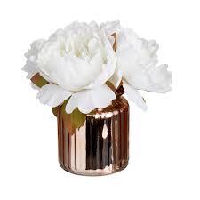 The white roses, floral trim and glass vase will brighten any room and make it feel like springtime all year round! Wilko White Peony Artificial Flowers In Rose Gold Glass Vase Wilko