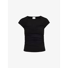 Reformation Addison Short-Sleeve Ruched Stretch-Jersey Top S