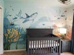 Under The Sea Nursery Mural Baby S Room Shark Fish Coral Cute Baby Room Decor Baby Boy Room Nursery Nursery Mural Baby Room Decor