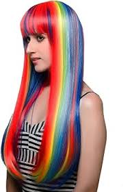 Amazon.com: Rainbow Straight Wig with Bangs Multi Color Wigs Heat Resistant  Wig for Girls Cosplay Costume Music Festival