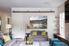 Beautiful small home interiors yellow teal living. Modern Living Room With Gray Teal Yellow Palette Hgtv