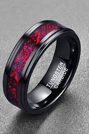 Black Inlaid Red Opal Paper Black Dragon Tread Step Tungsten Ring Cool Rings For Men Rings For Men Mens Jewelry