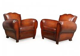For Sale Pair Of French Leather Moustache Back Club Chairs C1940 Leather Wingback Chair Club Chair Recliner Scandinavian Recliner Chairs