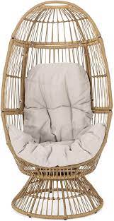 outdoor wicker swivel egg chair with cushion beige rattan furniture bohemian furniture outdoor swivel chair wicker peacock chair wicker dining chairs