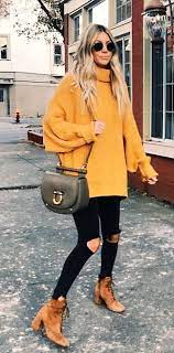 Winter Outfits Yellow Knitted Turtle Neck Swearter Oversized Sweater Outfit Fall Outfits Street Style Outfit