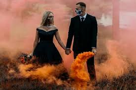 Dress Similar Without The Face Paint And Use Smoke That Matches The Gender For A Reveal Halloween Photoshoot Horror Wedding Halloween Photography