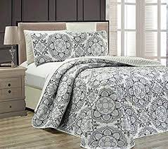 Bed linens, bath linens, table linens. Amazon Com Mk Collection 3pc Queen Oversize Reversible Quilted Bedspread Set Floral Gray White Black New Home Bed Spreads Bedspread Set Queen Size Bedspread