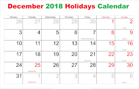 December 2018 Calendar With Holidays Free Calendar Template Calendar Template Holiday Calendar