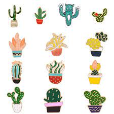Potted Plant Enamel Pins Cute Cartoon Cactus Brooch Lapel Pin For Kids Plants Lover Gardener Wish Plant Enamel Pin Cartoon Cactus Enamel Pins