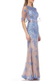 js collections illusion embroidered capelet gown illusion