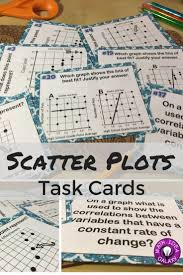Task Cards Give You So Many Options On Engaging Ways To Practice Working With Scatter Plots And Their Line Of Best Fit Scatter Plot Task Cards Line Of Best Fit