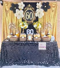 Pinktulipcreations Birthday Dessert Table Decorated In Black And Gold With Opulent Trea Dessert Table Birthday 60th Birthday Party 60th Birthday Ideas For Mom