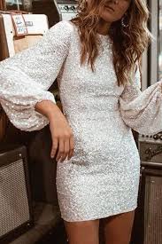 Round Neck Sequins Plain Women S Long Sleeve Dress Women Long Sleeve Dress Sequin Bodycon Dress Mini Dress Party