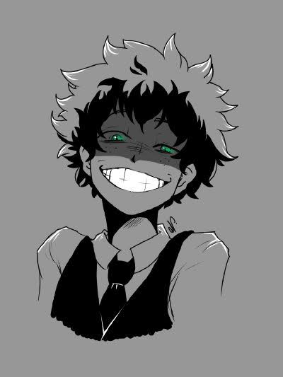Villain Deku that smiling creepily and his eyes is glowing