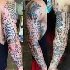 Wolf and skull tattoo on arm. Top 59 Traditional Tattoo Sleeve Ideas 2021 Inspiration Guide