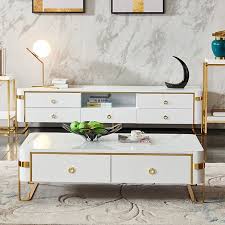 525 99 Comrty Rectangular Coffee Table White Coffee Table With Storage 4 Drawers In G Living Room Decor Brown Couch Centre Table Living Room Living Room White