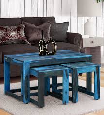 Modern, traditional, eclectic, rustic, glam, farmhouse, country Buy Avian Solid Wood Nesting Coffee Table Set In Ocean Blue Finish Woodsworth By Pepperfry Online Nesting Coffee Tables Sets Tables Furniture Pepperfry Product