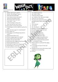 Well, you've come to the right place! Inside Out Disney Movie Questions Esl Worksheet By Gyslindaolivier
