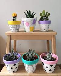 Alotpower plastic planters, 4.3 plant pots indoor set of 8 flower pot modern decorative garden pot with drainage and saucer for all house plants, flowers, herbs, succulents, hanging plant (black) 3.0 out of 5 stars. 25 Creative Diy Ideas With Beautiful Pots To Welcome Spring My Desired Home Painted Pots Diy Plant Pot Diy Plant Pot Painting