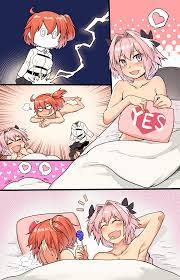 toritora, astolfo (fate), fujimaru ritsuka (female), fateapocrypha,  fategrand order, fate (series), 1boy, 1girl, ^ ^, armpits, ass, blush,  butt crack, candy, closed eyes, comic, completely nude, fang, food, heart,  hetero, implied sex,