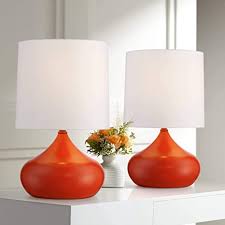 Small table lamp, imego desk ambient light with glass shade, modern accent lamp wood base, bedside nightstand lamp for bedroom, living room 3.9 out of 5 stars 24 $29.99 $ 29. Mid Century Modern Contemporary Mini Accent Table Lamps 14 3 4 High Set Of 2 Orange Steel Droplet White Drum Shade Decor For Bedroom House Bedside Nightstand Home Office 360 Lighting Amazon Com