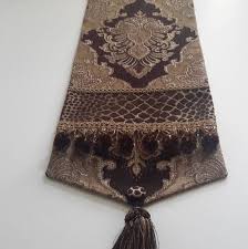 Brown Gold Damask Chenille Table Runner Animal Print Medallion Design Size 84 In X 12 5 In By Cvdesigns On Etsy Medallion Design Chenille Table Runners