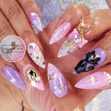 Nails Nailart Cute Nails Love Acrylic Sailormoon Luna The Cat 3d Charms Pastel Spring Swarovski Crystals Pointy Stilett Moon Nails Simple Nail Designs Nail Art