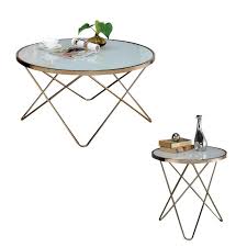 Made of clear tempered glass with polished edge and metal. Mid Century Modern Coffee And End Table Set In Champagne 1883246 Pkg