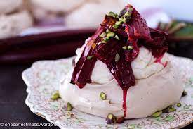 Brown Sugar Meringues With Orange Roasted Rhubarb Pistachios And Honey Mascarpone Whipped Cream One Perfect Mess Easy Roasted Rhubarb Dessert Recipes Desserts