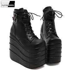 Αγορά Γυναικεία παπούτσια | Womens Gothic High Wedge High Heels Super  Platform Shoes For Woman Lace Up Ankle Boots Shoes Pumps Size Black White  Color