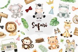 Safari Watercolor Clipart Elephant Hipo Lion Tiger Giraffe Clip Art Digital Download In 2021 Watercolor Clipart Clip Art Animal Clipart