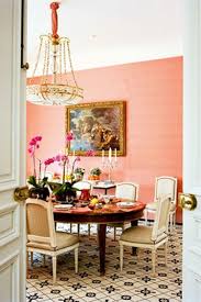Pink Coral Wall Color Seen Via Little Green Notebook Pink Dining Rooms Home Decor Room Design