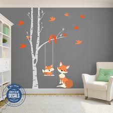 Birch Tree Wall Decal Nursery Baby Fox Orange 1 Birch Tree Wall Decal Forest Woodland Birch Tree Wall Decal Fox Nursery Decor Animal Baby Room
