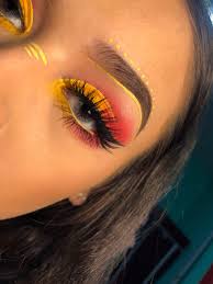 Black And Red Ombre Eyeshadow Yellow And Pink Ombre Eye Makeup Coachella Makeup Yellow Eye Makeup